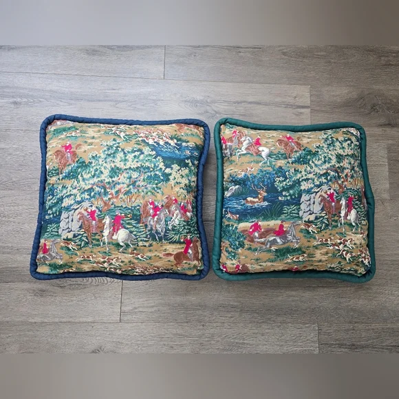 Handmade Equestrian Accent Pillows Set Of 2 Horse Deer Dogs Cabin Farmhouse - Picture 1 of 8